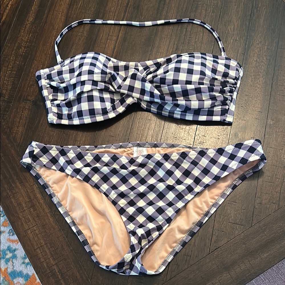 J. Crew White and Purple Gingham Bikini